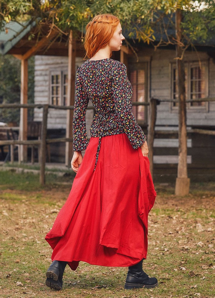 Gypsy Style Oversized Pocket Detailed Wholesale Long Cotton Skirt