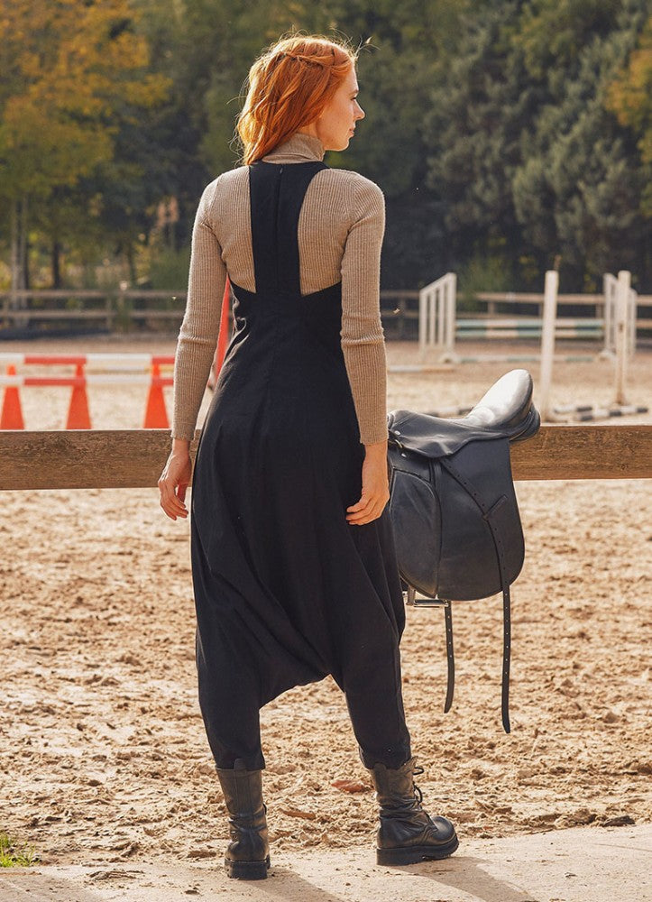 Halter Neck Zipper Back Closure Wholesale Black Harem Jumpsuit