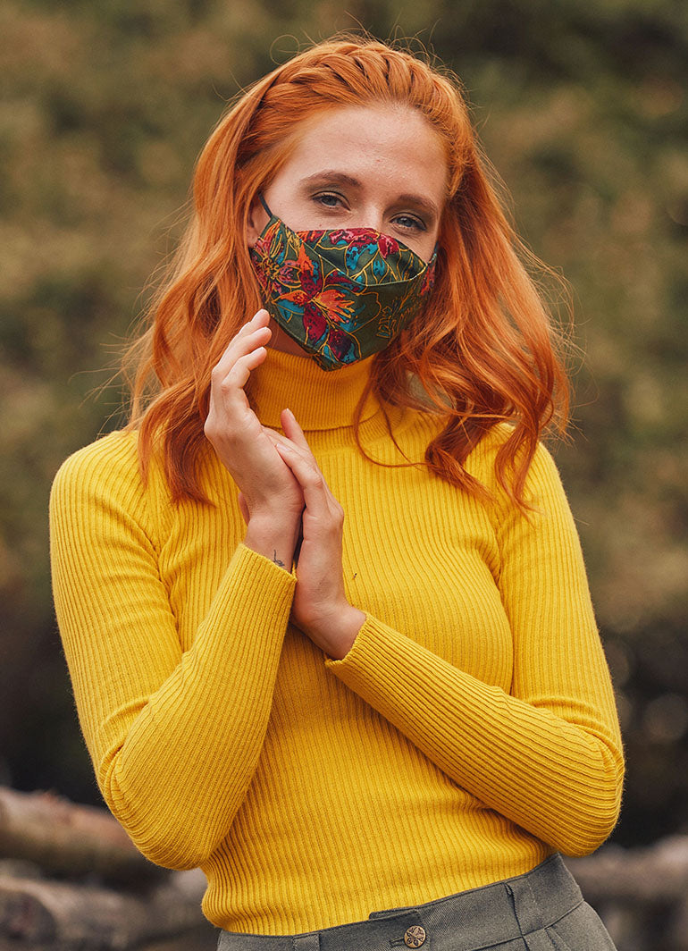 Double Layer Viscose Mask Green Floral (3 Pieces Set )