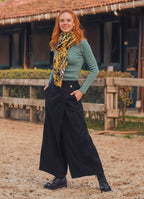 Elastic Waistband Side Pockets Black Culottes