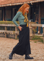 Elastic Waistband Side Pockets Black Culottes
