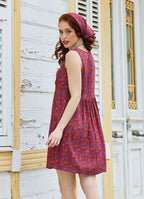 V Neck Button Detail Sleeveless Red Ethnic Dress 5022