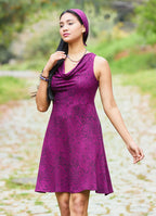 Loose Neck Zipper Front Burgundy Ethnic Dress 5004