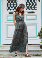 V Neck Slit Front Floral Dress 4975