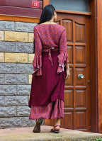 Double Layered Red Floral Skirt with Pockets and Button Details 5028