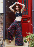 Low Waist Buttoned Black Patterned Womens Authentic Trousers 5017