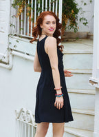 Black Casual Dress with a Loose Collar and Zipper 5006