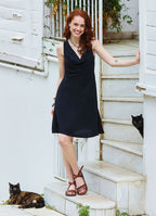 Black Casual Dress with a Loose Collar and Zipper 5006