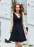 Black Casual Dress with a Loose Collar and Zipper 5006