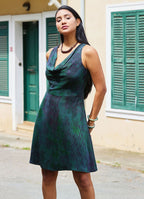 Green Ethnic Dress with a Loose Collar and Zipper 5005