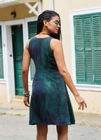 Green Ethnic Dress with a Loose Collar and Zipper 5005