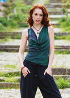 Green Ethnic Blouse with Open Collar, Cross Back, and V Neckline 4983