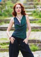 Green Ethnic Blouse with Open Collar, Cross Back, and V Neckline 4983