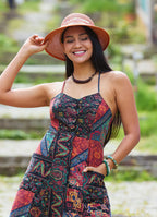 Black Authentic Dress with Spaghetti Straps, Buttons, and an Open Back  5001