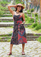 Black Authentic Dress with Spaghetti Straps, Buttons, and an Open Back  5001