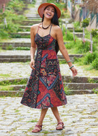 Black Authentic Dress with Spaghetti Straps, Buttons, and an Open Back  5001