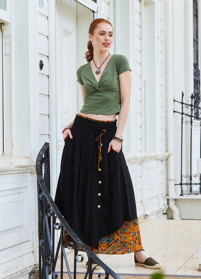 Cross Front Short Sleeve Khaki Crop Top 4982