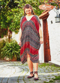 Ethnic Print Bohemian Style V Neck Cold Shoulder Plus Size Dress