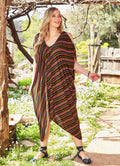 Asymmetrical Hem Deep V Neck Sleeveless Striped Plus Size Dress
