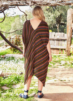 Asymmetrical Hem Deep V Neck Sleeveless Striped Plus Size Dress