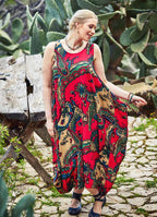 Paisley Print Oversize Buttoned Side Pockets Boho Plus Size Dress