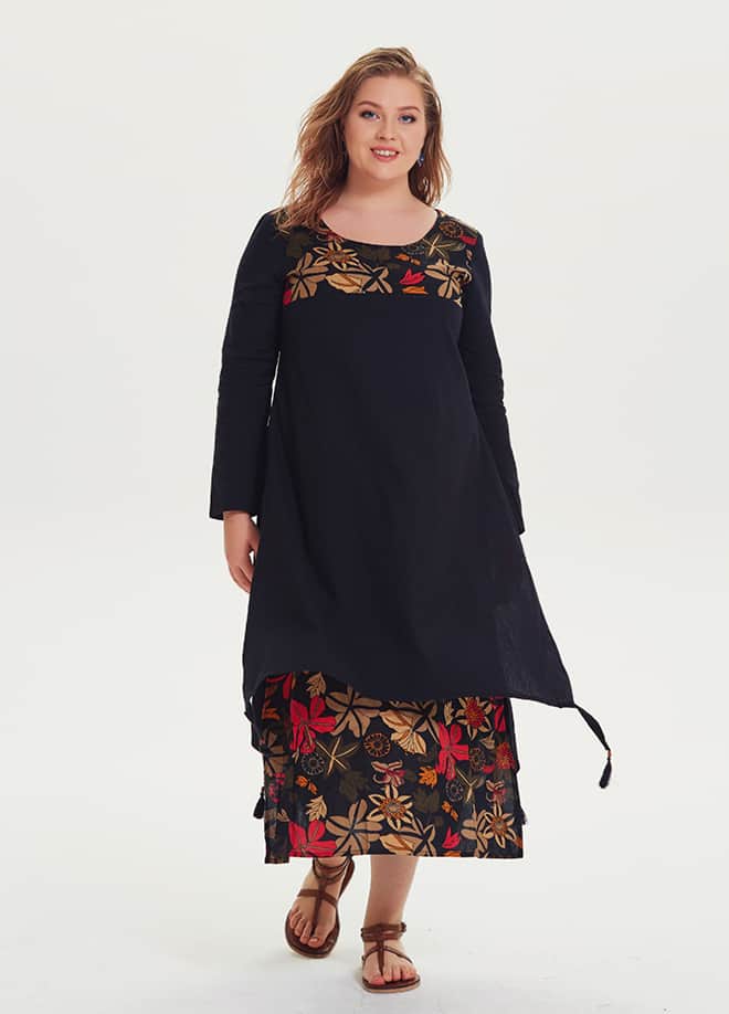 Floral Printed Plus Size Black Maxi Dress