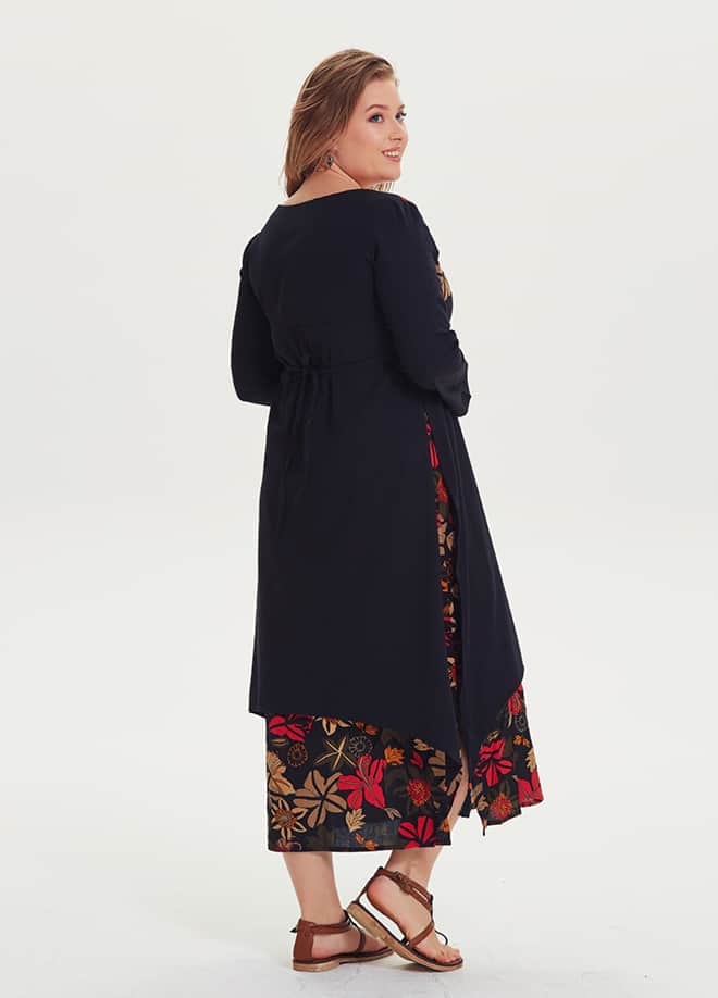Floral Printed Plus Size Black Maxi Dress