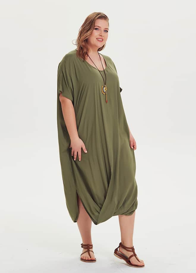 Scoop Neckline Short Sleeve Wholesale Plus Size Bohemian Dress