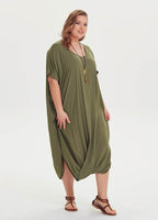 Scoop Neckline Short Sleeve Wholesale Plus Size Bohemian Dress