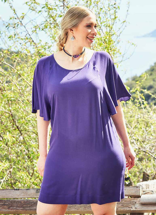 Batwing Sleeve Midi Purple Plus Size Tunic Dress