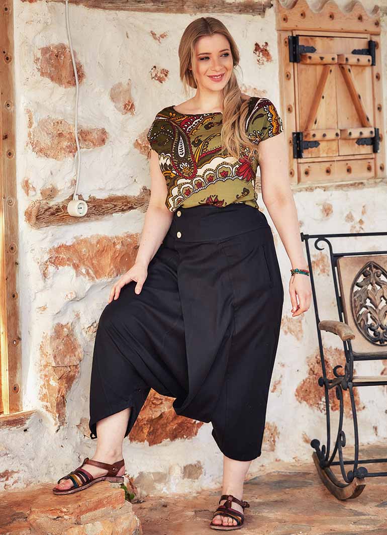 Wrap Front Elastic Waist Bohemian Wholesale Plus Size Harem Pants