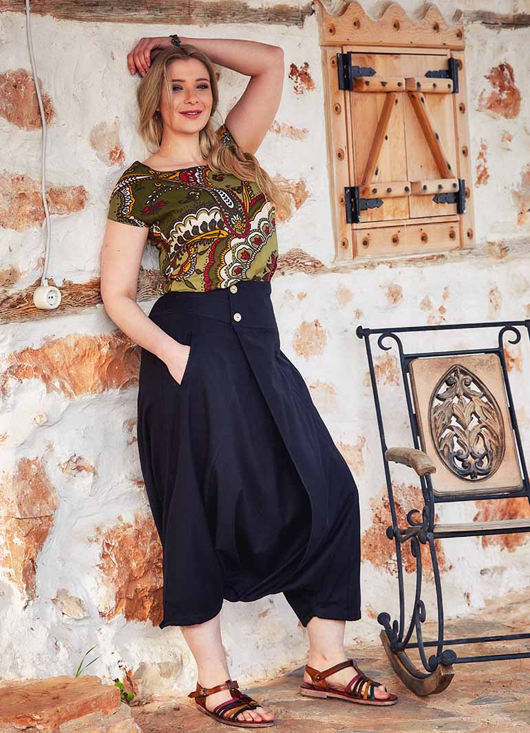 Wrap Front Elastic Waist Bohemian Wholesale Plus Size Harem Pants