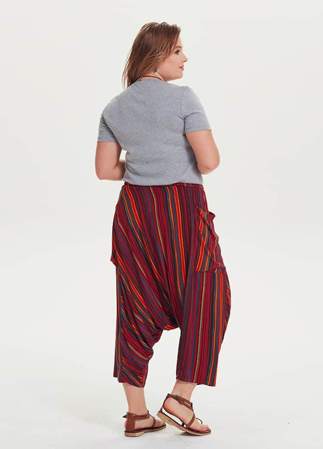 Elastic Waist Drop Crotch Boho Chic Plus Size Striped Capri Pants