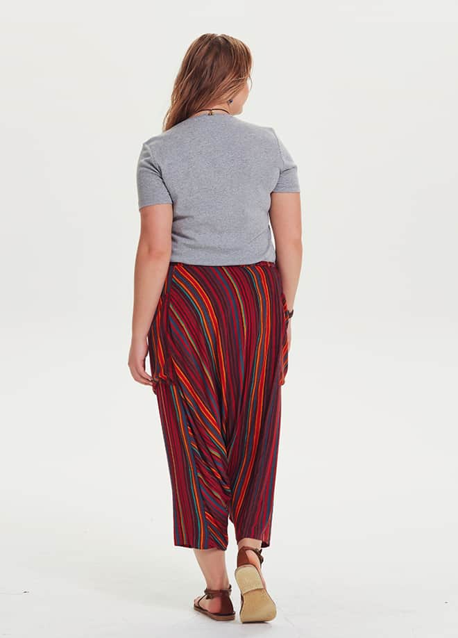 Elastic Waist Drop Crotch Boho Chic Plus Size Striped Capri Pants