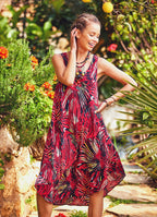 Ethnic Pattern Boat Neck Bolt Cut Gypsy Midi Dress