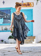Gray Patterned Scoop Neck Round Hem Sleeveless Dress