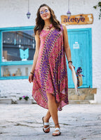 Floral Printed Scoop Neck Round Hem Sleeveless Dress