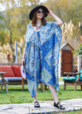 Blue Patterned Low Back Bohemian Summer Dress