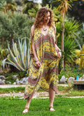 Yellow Patterned Low Back Bohemian Summer Dress