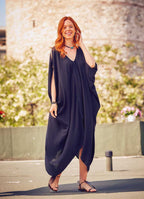 Deep V Neck Line Loose Fit Wholesale Black Cold Shoulder Dress