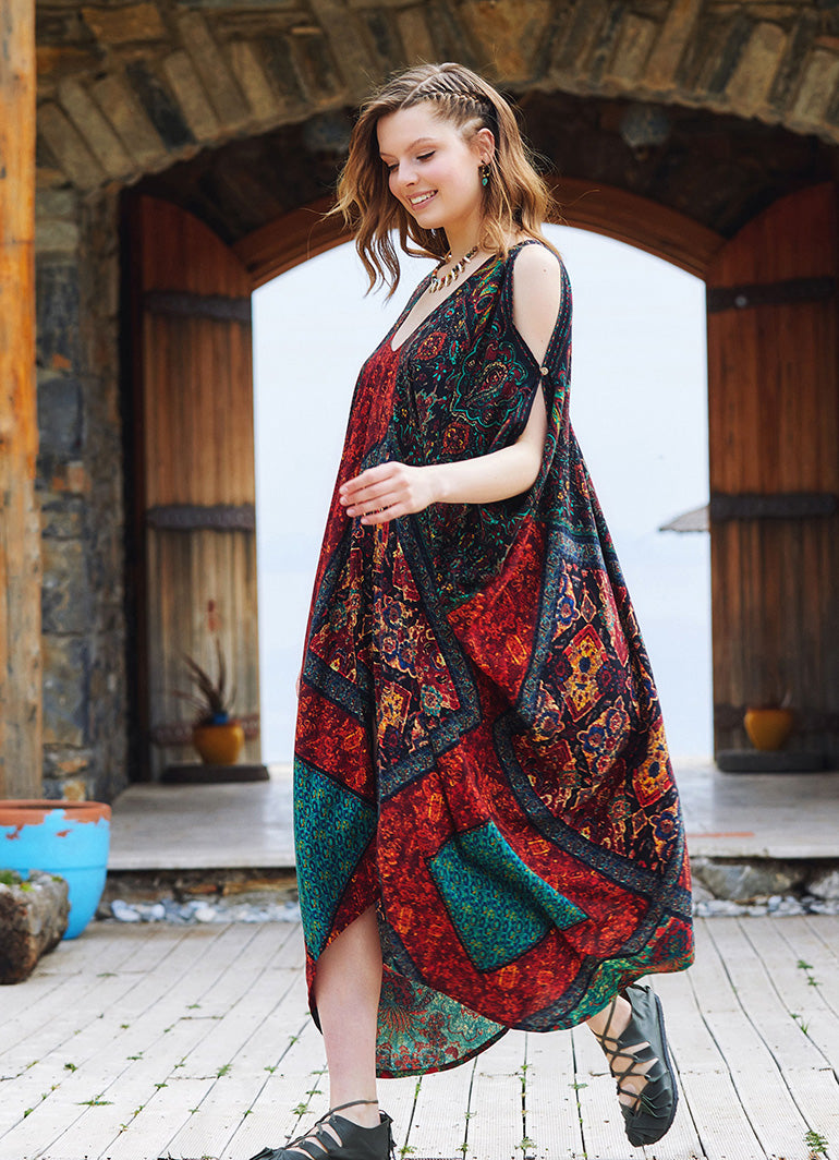Black Patterned Low Back Bohemian Summer Dress