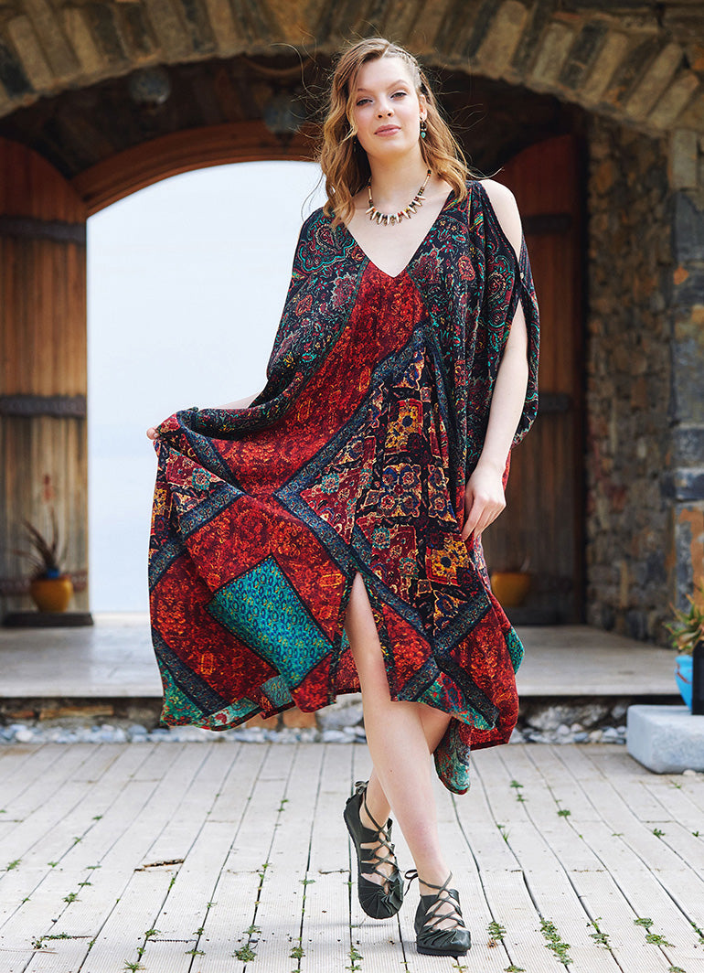 Black Patterned Low Back Bohemian Summer Dress