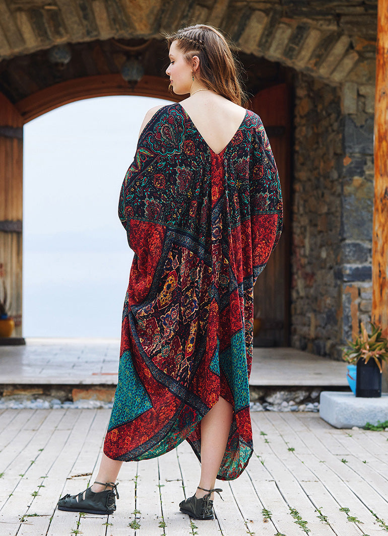 Black Patterned Low Back Bohemian Summer Dress