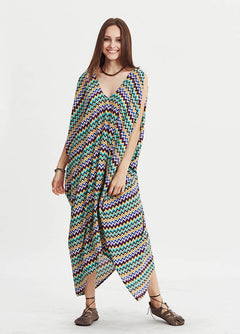 Loose Fit Sleeveless Deep V Neck Hippie Style Cold Shoulder Dress