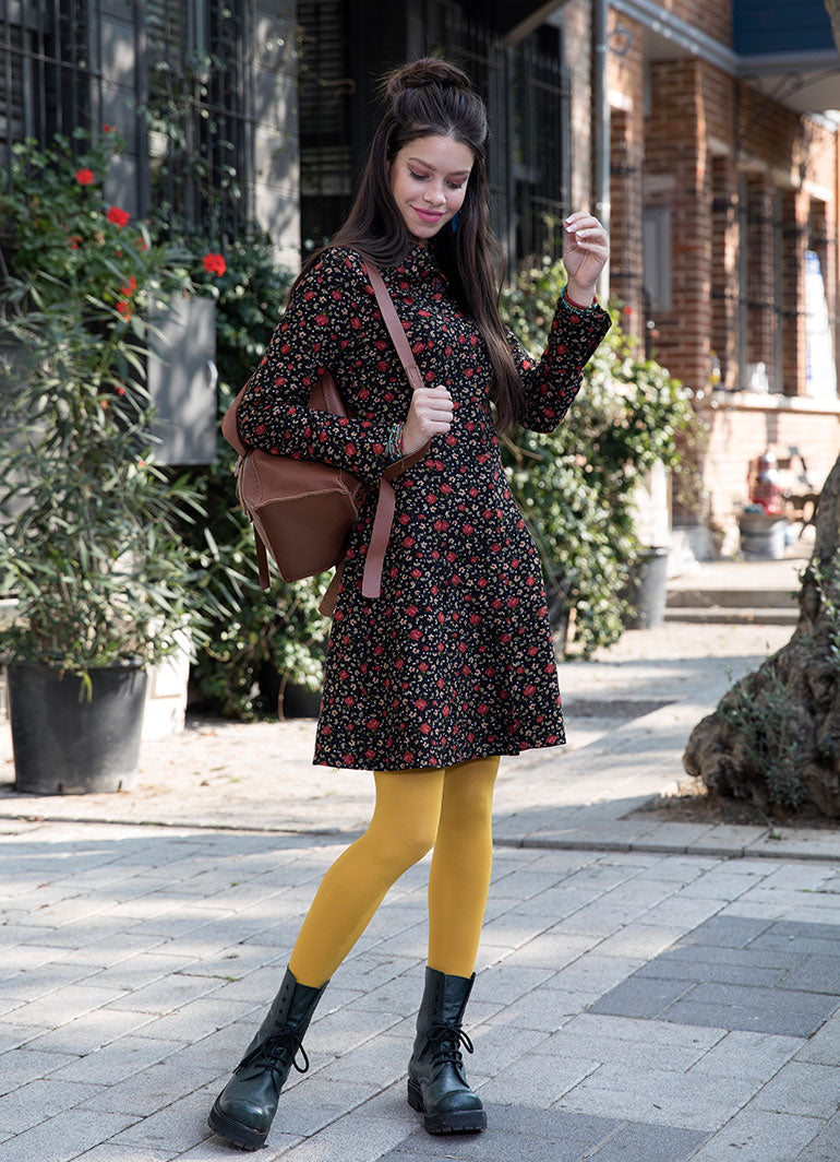 Mandarin Collar Long Sleeve Knee Lenght Wholesale Floral Dress
