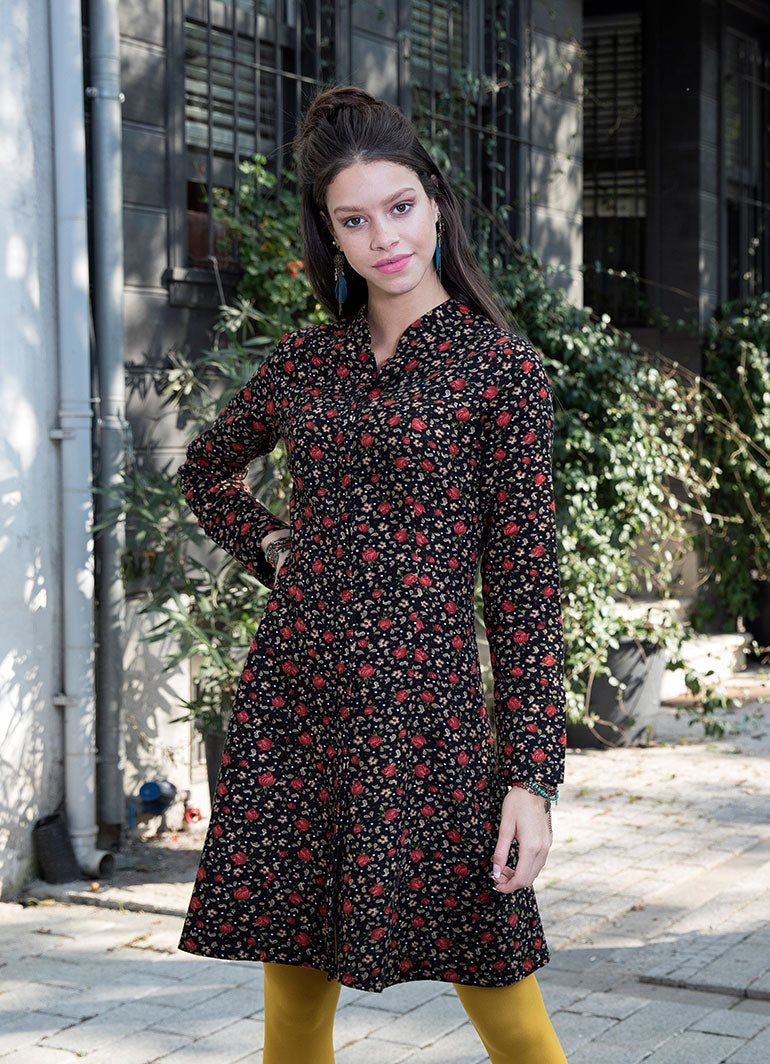 Mandarin Collar Long Sleeve Knee Lenght Wholesale Floral Dress