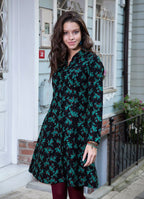 Mandarin Collar Long Sleeve Floral Wholesale Black Dress