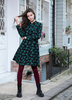 Mandarin Collar Long Sleeve Floral Wholesale Black Dress