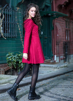 Fold Over Boat Neck Detailed Long Sleeve Gypsy Style Red Dress