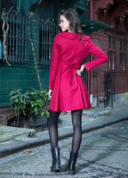 Fold Over Boat Neck Detailed Long Sleeve Gypsy Style Red Dress